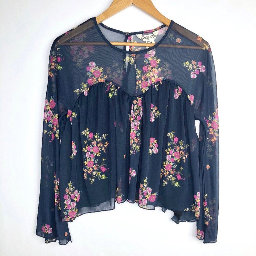 Indigo Rein Blue Floral Babydoll Crop Top